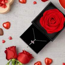 Red And Blue Butterfly Pendant Necklace, Paired With A Red Soap Rose Gift Box, Suitable For Valentine's Day, Mother's Day, Anniversaries To Give To Girlfriends, Mothers, Classmates, Yourself, And Your Favorite One