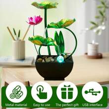 Tabletop Fountain Waterfall Water Feature, USB Powered Flowing Waterfall Decor, Modern Tabletop Ornament For Desktop, Office Desk, Home Bedroom, Living Room, Garden, Balcony & Outdoor Zen Space,  Zen Table Decoration For Porch & Home Relaxation - màu xanh lá - Xem 4