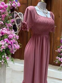 VESTIDO LARGO TIPO CAMPESINO CON MANGA MOD. ALY - Rosa Chicle - Ver 9