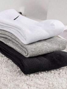 3 pares de calcetines casuales de media pantorrilla con corte de moda en negro, blanco y gris para mujer, otoño