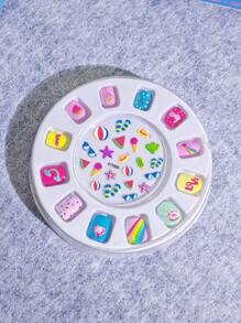 2 Box Of 24pcs Nails, Press On Nails, Cute Cartoon Fake Nails With Nail Stickers For Children, Waterproof Nail Stickers, Colored Nail Stickers, Party Toys, Birthday Gifts.