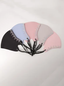 Rhinestone Decorated Fringe Thin Breathable Ice Silk Face Mask With Crystals,Solid Color Sun Protection,Summer