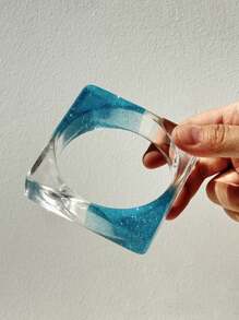 1 件闪亮透明绿色和蓝色扎染几何不对称树脂手链，夏季海滩度假装饰 - 彩色 - 查看 10