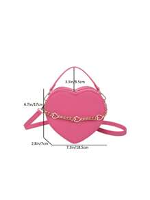 心形甜美风格手提包，心形链条装饰哑光手提包，可爱婚礼用品女士斜挎包，优雅钱包 - 玫紅色 - 查看 7