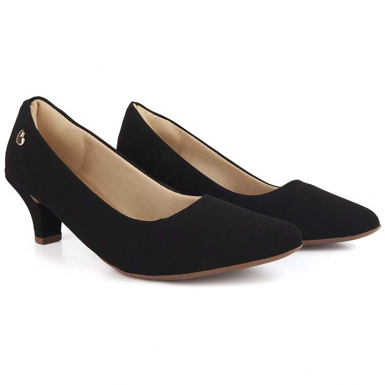 Women's Shoes, Medium Block Heel, Pointed Toe, Black, With Buckle, Elegant, Comfortable - Black - View 2