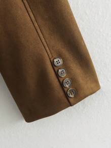 女士复古春季外套，翻领口袋，长袖单排扣棕色西装外套，女士西装大衣，旧式富贵风格外套 - 棕色 - 查看 6