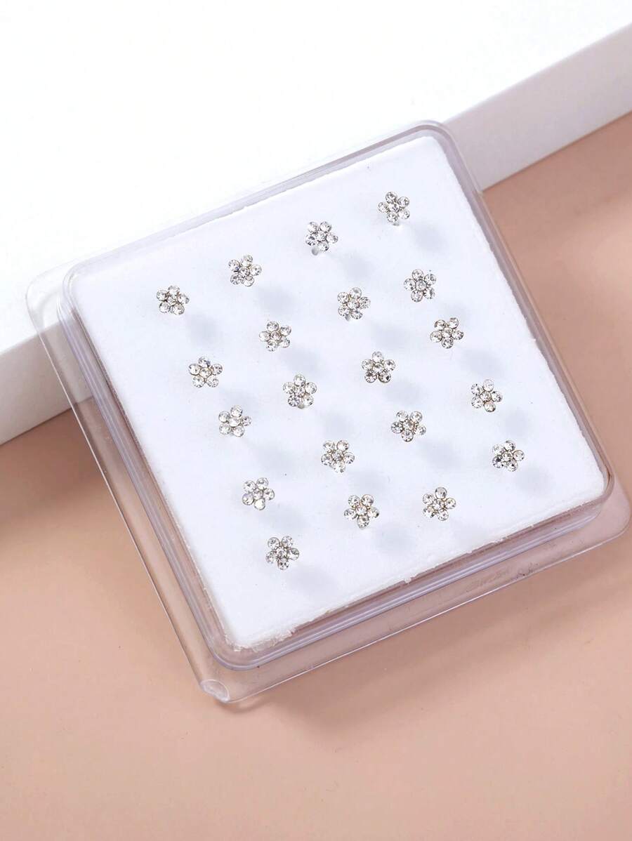 Nooxian 20 件/套经典水晶水钻白钻鼻钉套装 - 銀色 - 查看 1