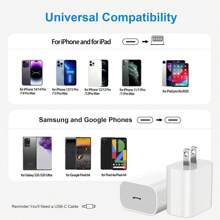 Bộ 2 bộ sạc nhanh 20W có phích cắm US, cáp dữ liệu USB C sang Lightning dài 3,3 ft/100 cm tương thích với iPhone 14/13/12/11/XR/Xs/Xs Max, bộ chuyển đổi di động - Trắng thích hợp cho du lịch, văn phòng, ký túc xá và sạc nhanh tại nhà - Xem 4