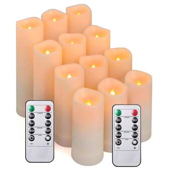 4/12/24 stuks vlamloze kaarsen met afstandsbediening en timing, op batterijen werkende led-kaarsen die flikkeren met warm licht, waterdichte elektrische kaarsen, nepkaarsen, flikkerende vlamloze kaarsen, pilaarkaarsen voor bruiloftsdecoratie, woondecoratie, buiten- en binnendecoratie, verjaardagsfeestdecoratie