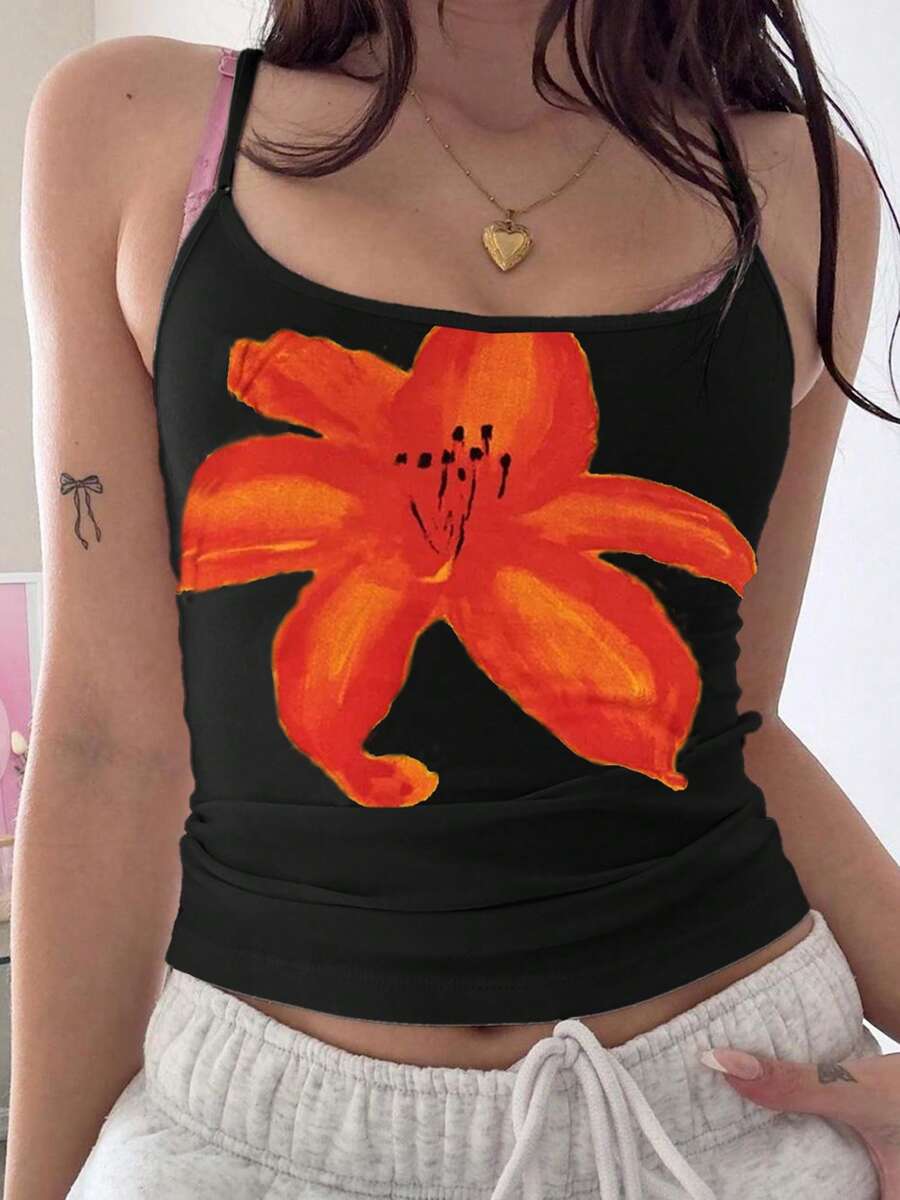 Women Cute Slim Fit Floral Print Vest - Multicolor - View 1