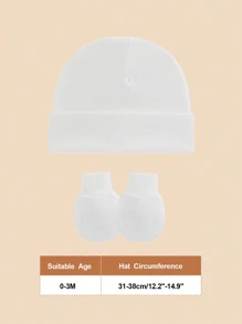 4pcs/Set Newborn Baby Solid Color Beanie Hat + Anti-Scratch Mittens Set, Suitable For Daily Wear - Nhiều màu - Xem 5