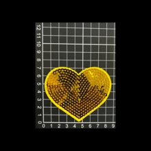 3 Pcs Small Hearts Sequin Iron On Embroidered Patch - Gold - View 3