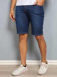 Wholesale Men's Bermuda Jeans Lycra Elastane - 深色水洗藍 - 查看 2