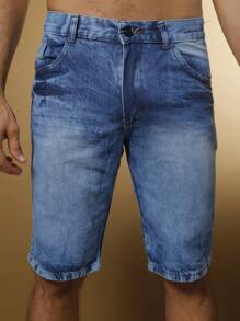 Wholesale Men's Bermuda Jeans Lycra Elastane - Blue - View 5