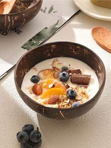 Cuenco hecho a mano de cáscara de coco con cuchara de madera sin cargo, material de corcho, excelente para ensaladas, frutas y cereales, cuenco de coco - Multicolor - Ver 2