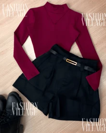 Set2 Bory Body Long Sleeve + Black Shorts São João Fashion Blogger 2025 - Màu Đỏ Sâu - Xem 3