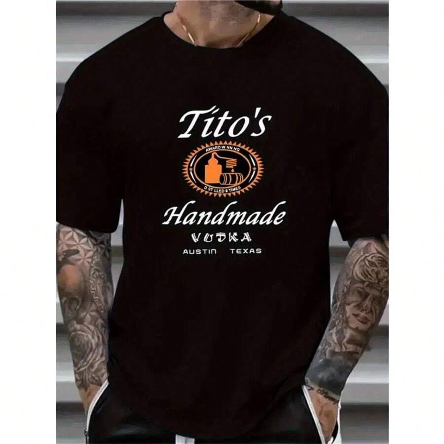 TITO's HANDMADE Men's Vintage Cotton T-Shirt - Half-Sleeved, Round Neck, Printed, Casual & Comfortable For Daily Wear - 黑色 - 查看 1
