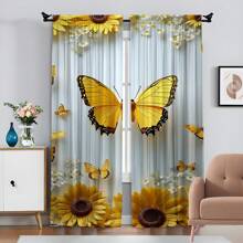 2pcs,Bright Sunflower Butterfly Pattern, 3D Digital Printing, Common In Living Room, Bedroom, Balcony And Study, Creating A Dynamic And Warm Atmosphere - Multicolor - View 9