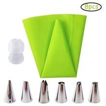 8Pcs Silicone Icing Piping Bag Set, Pastry Piping Bags Sets, Reusable Cream Pastry Bag And 6 Stainless Steel Nozzles, DIY Cake Decorating Supplies Kit(6Pcs Nozzle+1pc Pastry Bag+1pc White Converter) - Green - View 7