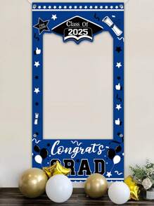 1 pieza Marco de fotos de vinilo de temporada de graduación, fondo negro y dorado para fiesta de graduación, decoración de fondo, decoraciones de graduación 2025, pancarta de marco de fotos, marco decorativo para fiesta de baile de graduación y celebración, accesorios para photobooth - temporada de graduacion - Ver 4