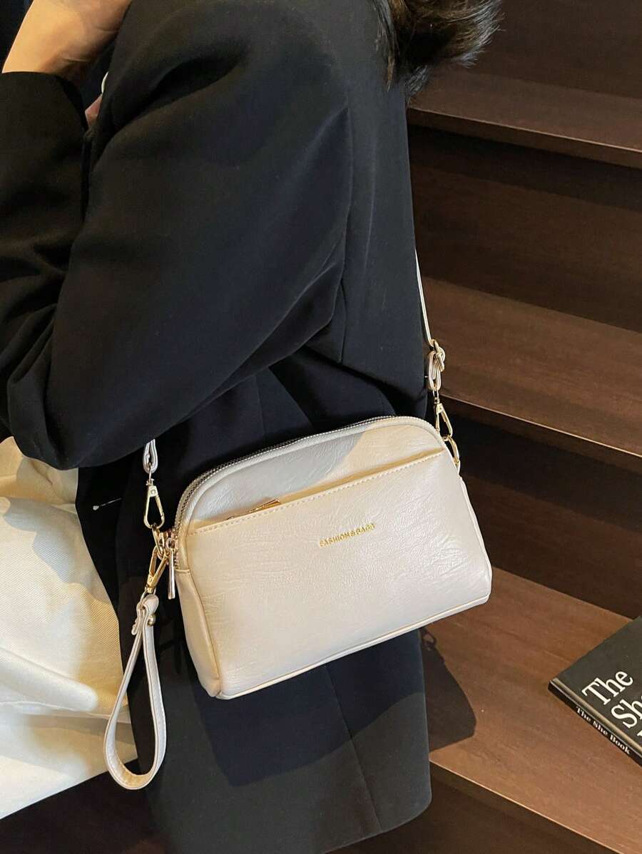 Bolso bandolera con relieve tipo litchi vintage, bolso de hombro de PU retro, bolso y monedero a juego para mujer