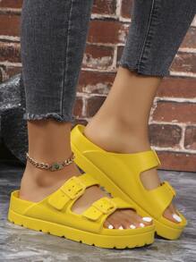 2025 New Spring/Summer Plus Size Women's Fashionable Outdoor/Casual/Indoor Slip-Resistant Anti-Odor Buckle EVA One-Piece Soft Lightweight Comfortable Versatile Outdoor Sports Sandals - Yellow - View 5