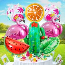 8 件/套热带气球套装，夏威夷派对装饰，包括火烈鸟、西瓜、仙人掌、橙子、棕榈叶铝箔气球，适用于夏威夷派对、夏季夏威夷宴会生日派对、海滩泳池派对装饰、火烈鸟主题装饰