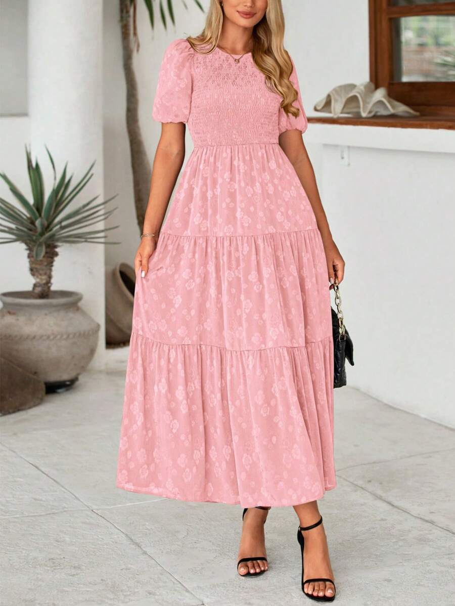 Women's Summer Dresses Floral Pattern Midi Sundresses Short Sleeve Puffy Sleeve Flowing A-Line Halter Bohemian Dresses