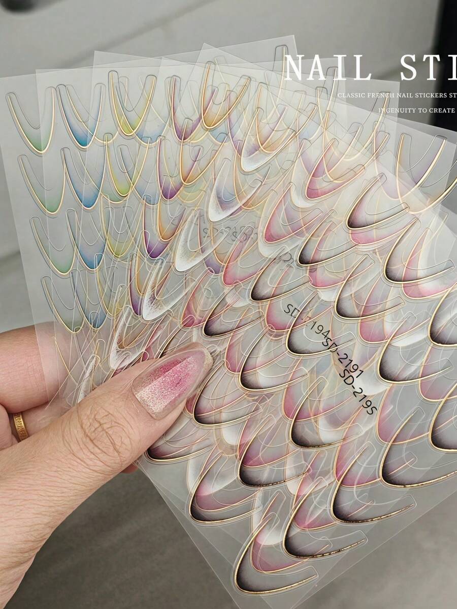 Set da 5 pezzi di decorazioni per unghie primaverili/estive, adesivi per arte di unghie con design a linee e sfumature di colore, stickers autoadesivi per decorazioni unghie fai-da-te, strumenti di guida per unghie a pressione