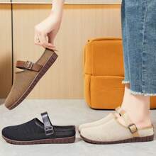 Women's New Retro Soft Sole Sandals, Versatile Casual Breathable Woven Closed Toe Mules Slip-On - Black - View 4