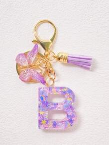 1pc A-Z English Letter Creative Keychain, Kids Backpack Accessories, Butterfly Letter Pendant Keychain For Girls, Bag Charm - Purple - View 23