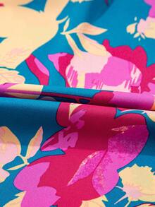 Acelitt Navy Blue Ditsy Floral High Waist Sleeveless Flare Maxi Dress - Multicolor - View 10