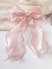 1pc Sweet Pink Princess Mesh Super Bow Wave Ribbon Ponytail Claw Clip, Elegant Soft Spring Hair Accessory,Hair Clips,Hair Barrettes - Pink - View 10