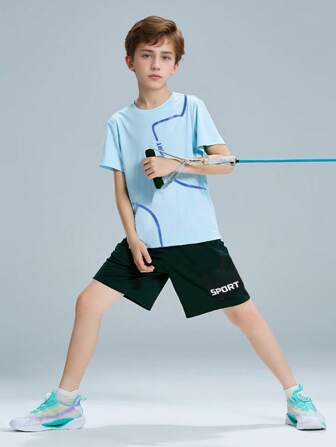2pcs/Set Boys Summer Tee & Sports Outfit, Big Kids Breathable Quick Dry Jersey Shorts + T-Shirt Suit, Casual & Stylish