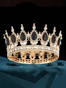 1 pieza Corona de estilo barroco elegante con rhinestones, tiara de novia de lujo para princesa, tocado redondo brillante, accesorio de pelo perfecto para novia