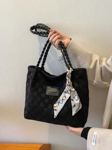 2025 Summer New Fashion Large Capacity Shoulder Handbag Women Commute Tote Bag With Free Scarf (Scarf Color Randomly Delivered)