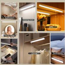 2-In-1 Smart Lighting System Motion Sensor Strip Light (10-50cm) + Button-Control Round Lamp (8cm) 3-Color & Extra 4/8-Piece Magnetic Pad Kit No Tools Installation & Whole-Home Coverage USB Rechargeable Cabinet Light For Stairs/Closet/Balcony Christmas Home Upgrade Gift For Students & Housewives