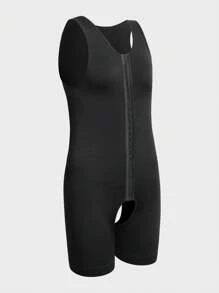 1 szt. Jednokolorowy męski bezszwowy nylonowy kombinezon modelujący, lekki i wygodny, modelujący brzuch, body modelujące - Czarne - Zobacz 8