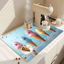 1pc Summer Refreshing Ice Pop, Ice Cream Printed Coffee Machine Drying Mat - Diatomite Printed Placemat, Kitchen Counter Pad, Kitchen Tableware Mat - Soft Diatomite Mat Suitable For Kitchen Counter, Suitable For Coffee Machines, Espresso Machines, Etc.