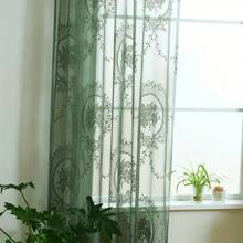 2 Stücke Set blumenbestickter transparenter Vorhänge - Gardinenaufhängung mit Schlaufenband, perfekt für Wohnzimmer, Schlafzimmer, Esszimmer und Balkon Dekoration, maschinenwaschbar aus Polyester - Grün - Übersicht 7