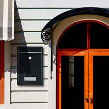 Wall Mount Mailbox With Combination Lock/Key Lock Letter Deposit Security Durable Drop Box, For Rents, Checks & Keys, Home Office, Modern Post Box With Newspaper Holder, Lid, Lockable - Easy To Install , Black Keyed Wall-Mounted Mailbox Unit] 1pc Lockable Metal Mailbox, Outdoor Wall-Mounted Weatherproof Post Box With Key, - Black - View 5