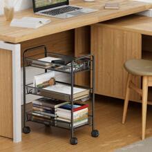 Kitchen Trolley:Rolling Utility Cart Basket Stand For Kitchen & Bathroom, Full Metal Storage Art Trolley Carts With Wheels & 4 Side Hooks (3 Tier, Black) - 黑色 - 查看 2