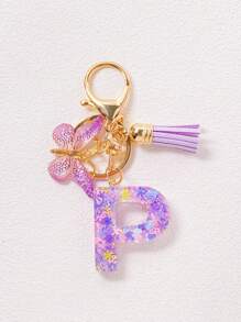 1pc A-Z English Letter Creative Keychain, Kids Backpack Accessories, Butterfly Letter Pendant Keychain For Girls, Bag Charm - Purple - View 25