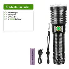 Ultra Powerful LED Flashlight USB Rechargeable Super Strong High Power Flashlight Torch Waterproof Zoomable Lantern Long Shot Hand Lamp - Black - View 13