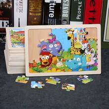 4 Pcs Wooden Puzzle Children's Cartoon Animal Wooden Puzzles, Children's Early Education Learning Toys Gifts - 農場 - 查看 3