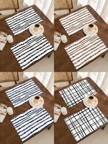 2/4pcs Simple Geometric Square Placemats, Abstract Neutral Style Artwork In Black & White, Blue, And Brown Linen Tablemats, Suitable For Daily Dining Table, Kitchen, Dining Room Decor, Home Decor, Holiday Decor, Tabletop Decor, Outdoor Picnic Decor, And Gifts, 12x16.5 Inches