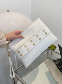 Women's Vintage Clutch Purse,Fashionable Solid Color Rivet Clutch Purse, Simple And Stylish Envelope Bag With Rivet Inlay Design Handbag For Work, Commuting, Dating, Parties