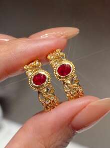 1pc S925 Sterling Silver Gold-Plated Hollow Lace & Cubic Zirconia Stone Ring, Elegant French Vintage Style Suitable For Women's Daily Wear - Gold Ring - View 1