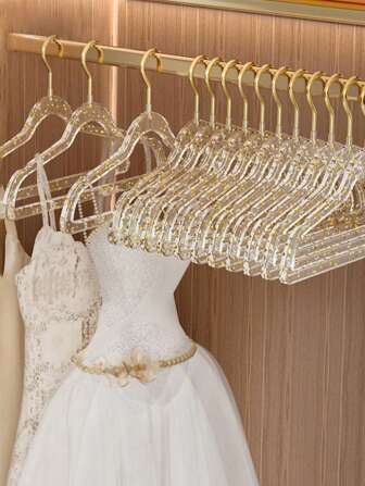 5/10pcs Transparent Glitter Hangers - Non-Marking Non-Slip, Thickened Traceless - For Home Wardrobe Organization - Suitable For All Clothing Types - Ideal Gift For Fashion Lovers