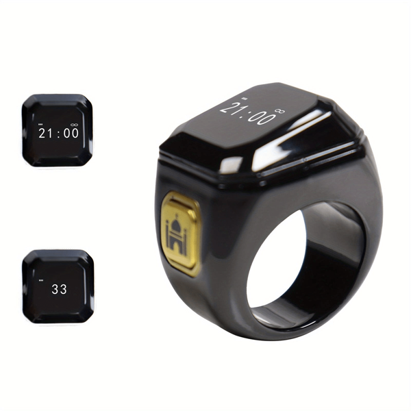 Smart Ring Counter,Digital Tasbeeh Tasbih Finger Counter Muslim Islamic Prayer Smart Rings Unisex Azan Alarm Clock Finger Counter Gifts 5 Prayer Time Reminder Pray Trackers